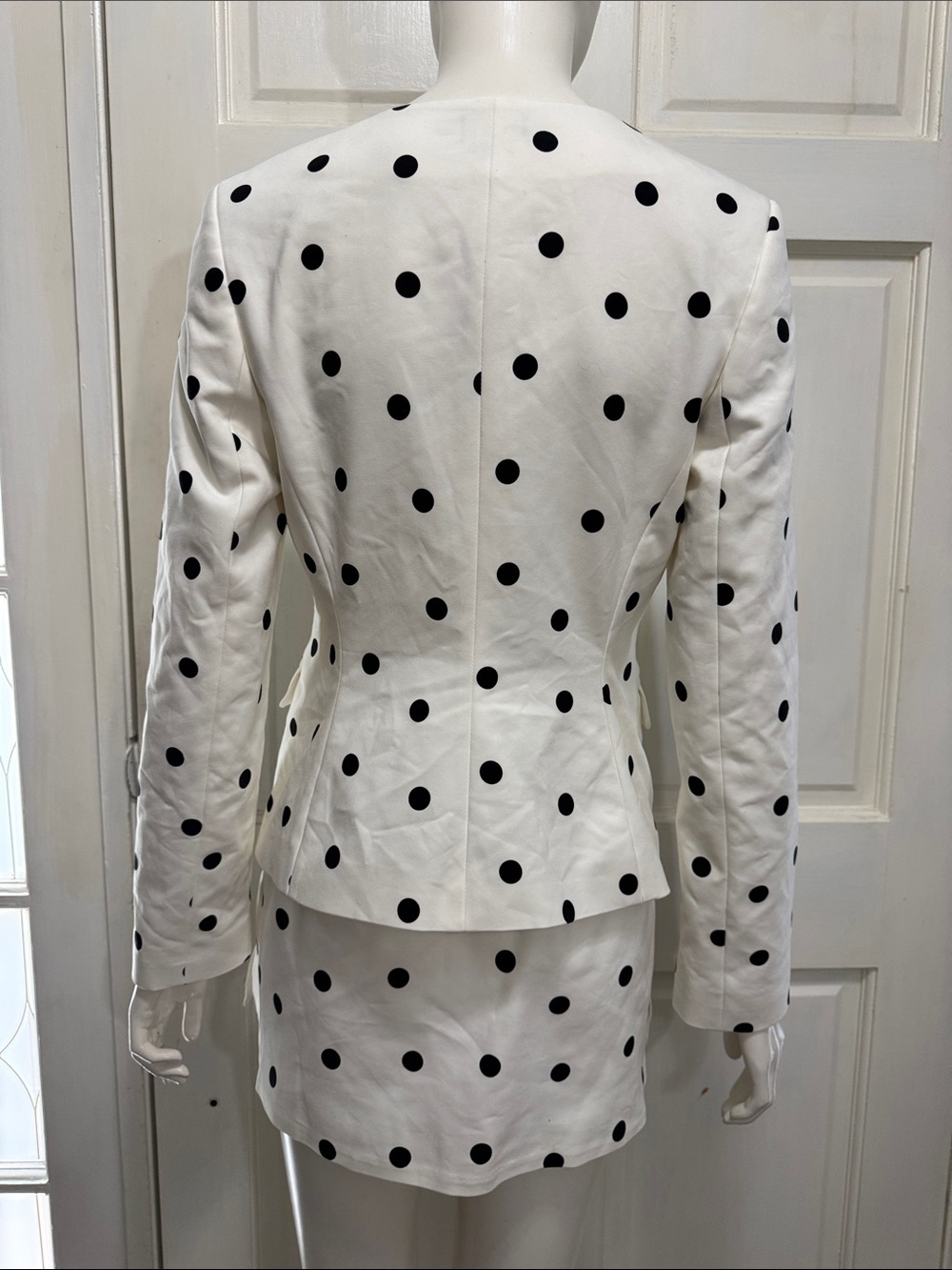 Express Editor White Polka Dot Blazer Skirt Set Stretch
Cotton 2-Piece Suit A4 - Picture 12 of 16